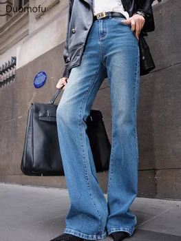 Duomofu, американские винтажные Прямые Мешковатые джинсы, женские Осенние Новые Классические синие джинсы полной длины, модные Тонкие джинсы с высокой талией