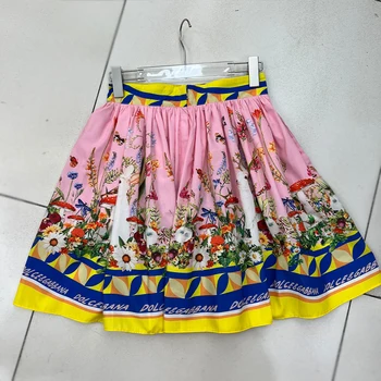 Лето 2023, новая модная тонкая короткая юбка с розовым принтом, женская юбка в складку Изображение 2