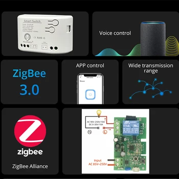 Умный модуль Переключения каналов Zigbee 1 85-250 В с Дистанционным управлением RF433, приложение Tuya Smart Life, Работа с Alexa Google Home Изображение 2