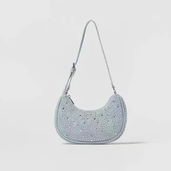 Z Новая крутая джинсовая женская сумка, украшенная стразами, ковбойские сумки через плечо с бриллиантами, модная женская сумка Half Moon 2023 г.