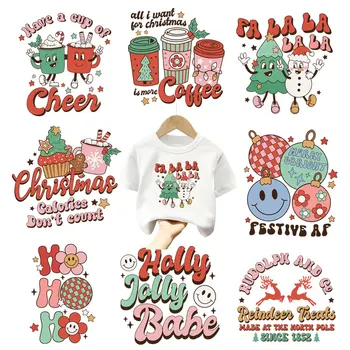 Милые нашивки Merry Christmas, нанесенные утюгом на детскую одежду, наклейки Smile Face Coffee Heat на футболки, наклейки Diy Printing