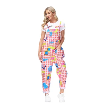 Новый женский ремешок с цветочным цифровым принтом, брюки-карго с веревочными подтяжками для отдыха, модные брендовые брюки-карго для женщин Изображение 2
