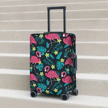 Чехол для чемодана с фламинго, экзотические тропические листья, животное, полезная защитная пленка для бизнеса, чехол для багажа, перелет