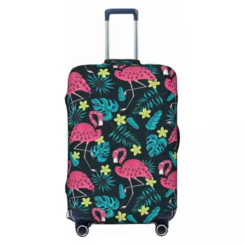 Чехол для чемодана с фламинго, экзотические тропические листья, животное, полезная защитная пленка для бизнеса, чехол для багажа, перелет Изображение 2
