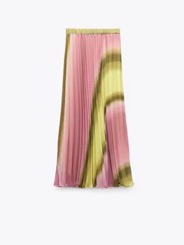 Kumsvag 2023, женские летние плиссированные юбки, Винтажная атласная юбка с эластичной резинкой на талии, элегантная уличная юбка до середины икры, одежда Изображение 2