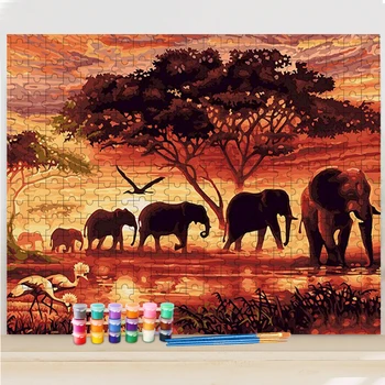 GATYZTORY Elephant DIY Painting By Numbers Jigsaw Puzzle Холст Рисунок Для Взрослых Животных Ручная Роспись Подарок На Стену Дома Искусство