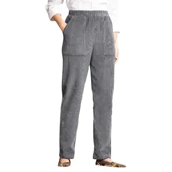 Женские брюки с высокой талией, зимние теплые брюки с боковыми карманами для домашнего офиса брюки женские Изображение 2