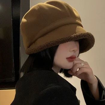 Корейская шапка-берет, женские Зимние Восьмиугольные шапки для женщин, ретро Однотонная Бархатная Кепка Газетчика, женская Теплая Новая Панама