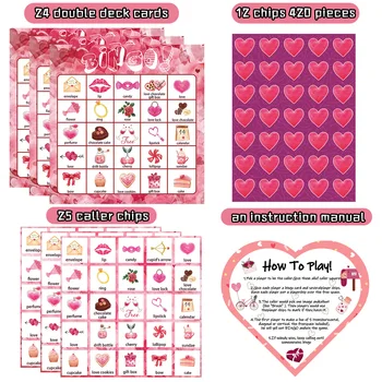 Бумажный плакат на День Святого Валентина, карточки для игры в бинго, 24 игрока для детских вечеринок, карточные игры, любовь, свадьба, Помолвка, подарки на День рождения