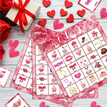 Бумажный плакат на День Святого Валентина, карточки для игры в бинго, 24 игрока для детских вечеринок, карточные игры, любовь, свадьба, Помолвка, подарки на День рождения Изображение 2