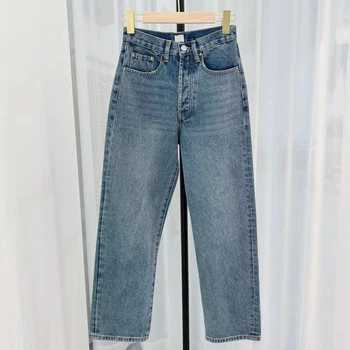 Роскошные прямые джинсы для женщин, модные джинсовые брюки с высокой талией, винтажные джинсовые женские повседневные брюки длиной до щиколотки, женские