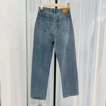 Роскошные прямые джинсы для женщин, модные джинсовые брюки с высокой талией, винтажные джинсовые женские повседневные брюки длиной до щиколотки, женские Изображение 2