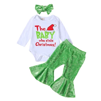 Рождественский наряд для маленькой девочки The Baby Who Stolen Рождественский комбинезон Толстовка Расклешенные брюки Костюм для сестры