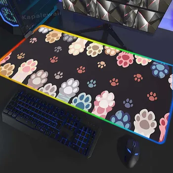 Офисный коврик для мыши Cat XXXL, игровой ковер, коврик для мыши с фиксирующимся краем подсветки, большой коврик для мыши Kawaii, RGB, 400x900 мм, накладки для игровых клавиатур