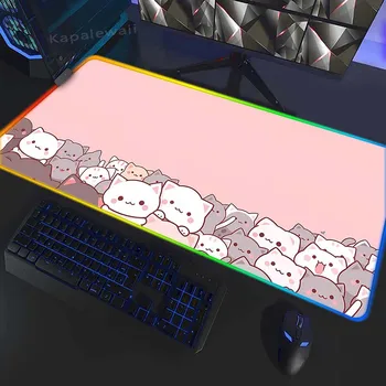 Офисный коврик для мыши Cat XXXL, игровой ковер, коврик для мыши с фиксирующимся краем подсветки, большой коврик для мыши Kawaii, RGB, 400x900 мм, накладки для игровых клавиатур Изображение 2
