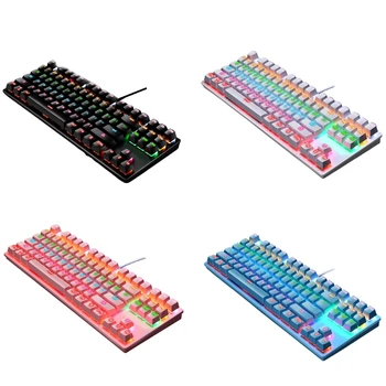 Механическая игровая клавиатура 83XC со складной подставкой для запястья с подсветкой True RGB, 87 клавиш, сине-зеленый панк