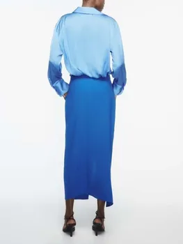 Осенняя новая женская мода, европейская и американская повседневная юбка миди с высокой талией, универсальная плиссированная юбка с разрезом Изображение 2