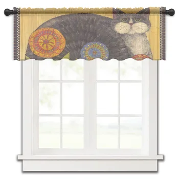 Котенок Цветок, милая короткая прозрачная занавеска на окно, тюлевые занавески для кухни, спальни, домашнего декора, маленькие вуалевые шторы