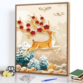 Картина маслом, цветная заливка, подвесная картина с милым животным, цветная заливка, декомпрессионная картина ручной работы, декоративная живопись cherr