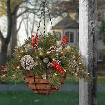 Рождественская подвесная корзина, венок, украшения для праздничной атмосферы, Рождественский венок, Рождественская подвесная корзина, рождественский декор