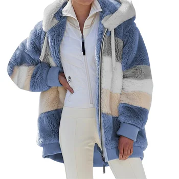 Зимняя женская одежда, женское пальто на молнии с капюшоном, женское пальто, модная повседневная клетчатая плюшевая женская куртка, новинка, горячая распродажа