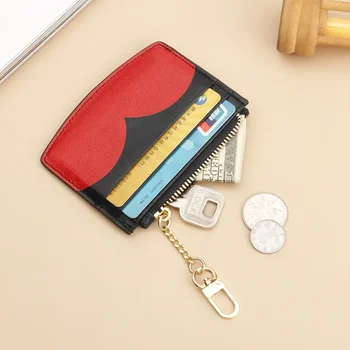 Новая мода Все однотонное, креативная сумка для карточек с сердечками, кошелек на молнии, милая модная сумка для карточек, кожа Изображение 2