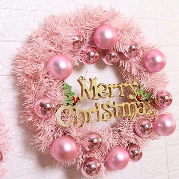 30 см Рождественский Розовый венок из розового золота Рождественский шар с надписью Merry Christmas Window Door Garland 2024 Navidad Счастливое Новогоднее украшение