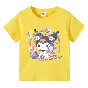Летняя футболка с короткими рукавами для маленьких девочек, Футболки с милым рисунком Куроми В цветочек Для маленьких мальчиков и девочек, Футболки, Хлопковые Топы от 2 до 10 лет Изображение 2