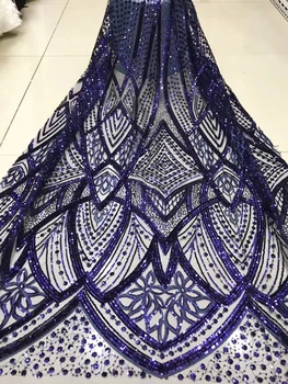 Африканская кружевная ткань 2021 г. Высококачественное кружево Нигерийский Тюль Кружевные ткани Французская Сетка Кружевной материал для женского платья Изображение 2