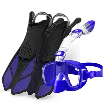 Маска для снорклинга, маска против запотевания, защита от протечек с камерой, для подводного плавания, 2 шт., набор силиконовых ласт, маска для дайвинга, спортивный регулируемый дизайн Изображение 2
