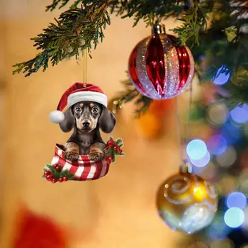 Праздничный декор в собачьей тематике, Акриловая Рождественская собака, Подвесное украшение, Многоразовое украшение на Рождественскую елку, Милый щенок, подвеска для праздника Изображение 2