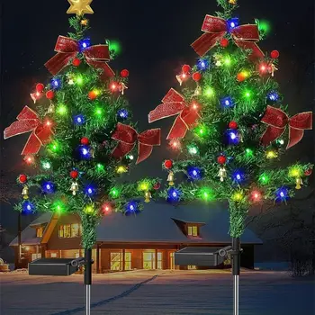 Солнечные рождественские украшения, елочные гирлянды На открытом воздухе, водонепроницаемые, Одно перетаскивание, четыре солнечных фонаря, Рождественская елка, Садовый декор