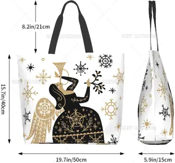 Рождественская сумка с черными и золотыми снежинками, большие многоразовые экологичные сумки для покупок, портативная сумка для хранения в супермаркете. Изображение 2