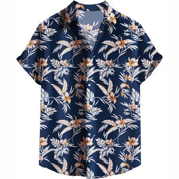 Гавайская рубашка для мужчин с 3D принтом Тропического растения Пальмы, короткие рукава, Пляжная Летняя Повседневная блузка на пуговицах, Уличная одежда Изображение 2