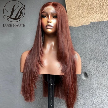 Красновато-коричневый многослойный парик, медно-красные прямые кружевные парики спереди для женщин, синтетические Т-образные термостойкие парики без клея 13Х4