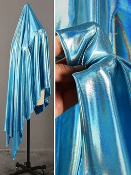 Трикотажная Нижняя ткань Эластичное Небесно-голубое Иллюзионное платье с декоративными бретельками, ткань ручной работы оптом, Метры для шитья, Материал