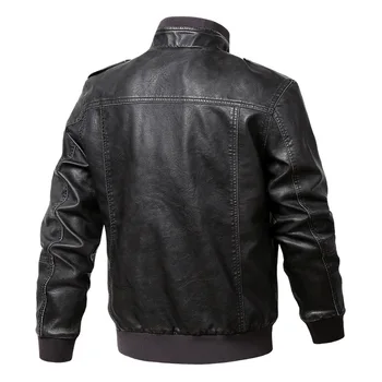 Мужская винтажная куртка из искусственной кожи, весенне-осенние мотоциклетные куртки из искусственной кожи, Мужская куртка с вышивкой с несколькими карманами, M-5XL Изображение 2