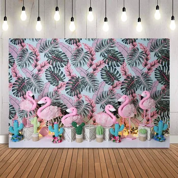 Летний Фон для фотосъемки Дня Рождения Фламинго, баннер для фотосъемки новорожденных детей с тропическим Зеленым Сливовым тортом