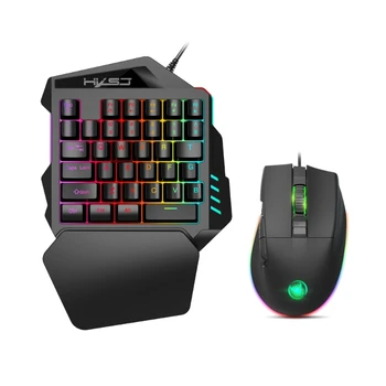 Игровая клавиатура со светящейся подсветкой RGB одной рукой RGB с мышью для ПК