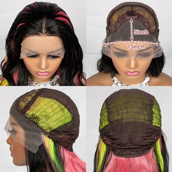Разноцветный синтетический волнистый парик 13x3 с кружевной волнистостью спереди, красочный градиентный парик Изображение 2
