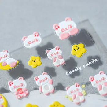 Мультяшная Розовая Панда, Милый Летающий Медведь, 5D Мягкие Рельефы с тиснением, наклейки для украшения ногтей, 3D Самоклеящиеся наклейки для ногтей Оптом Изображение 2