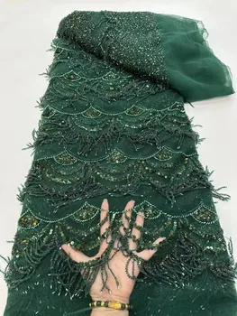 Роскошная Зеленая Африканская Кружевная Ткань С Блестками, Вышивка Тяжелым Бисером, Французский Тюль, Нигерийское Свадебное платье, Высокое Качество, 2023