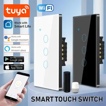 1 шт. WiFi US Smart Switch Требуется нейтральный провод 1/2/3/4 Gang Light Switch Поддержка управления приложением Tuya Smart Life Alexa Изображение 2