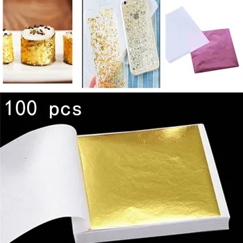 100шт Листов 8 * 8,5 см Имитация Позолоты из золотой фольги для еды Декор торта Линии украшения стен Поделки Съедобная Золотая бумага