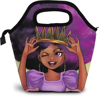 Афроамериканская женская сумка для ланча, Черная сумка для девочек, набор для ланча, изолированный холодильник для путешествий, пикника, работы, школы многоразового использования