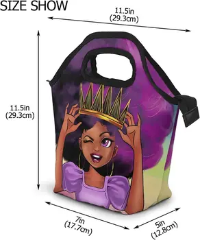 Афроамериканская женская сумка для ланча, Черная сумка для девочек, набор для ланча, изолированный холодильник для путешествий, пикника, работы, школы многоразового использования Изображение 2