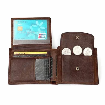 Мужской короткий кошелек Crazy Horse Leather из натуральной кожи с карманом для монет, функция мужского кошелька, мужские держатели карт, кошелек-клатч Изображение 2