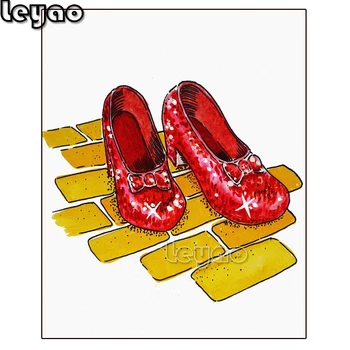 Diy алмазная живопись принцесса обувь полная квадратная круглая дрель вышивка крестом 5d алмазная вышивка мозаика Искусство Красная магия высокие каблуки Изображение 2