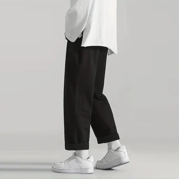 Однотонные мужские брюки-карго с прямыми штанинами, свободные повседневные уличные брюки, мужские рабочие брюки Изображение 2