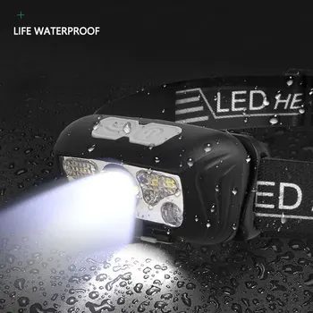 Мини-светодиодный налобный фонарь 6000 ЛМ с датчиком движения тела, USB Перезаряжаемая фара, белый + красный режим, фонарь для кемпинга, лампа головного света